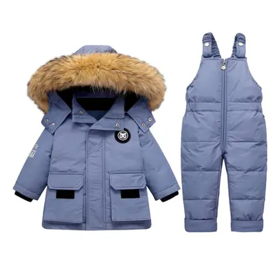 (blue, 90(12M)) Toddler Snowsuit Boy Baby Winter Coat Girl Snow Pants And Jackets Bib 1-2-3-4-5t