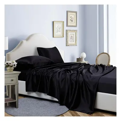 (black, Full) Colors Four-piece Set Of Solid Color Luxury Sheets Bed Hat Pillowcase Home Bedding