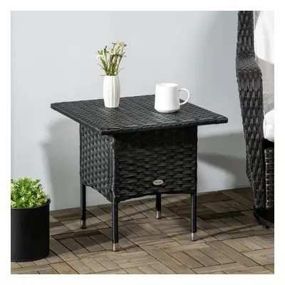 Outsunny PE Rattan Outdoor Coffee Table, Easy Match Rattan Side Table, Black