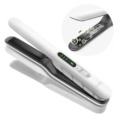 (White) Cordless Travel Flat Iron, Rechargeable Ceramic Mini Portable Curling Iron with 5000mA B