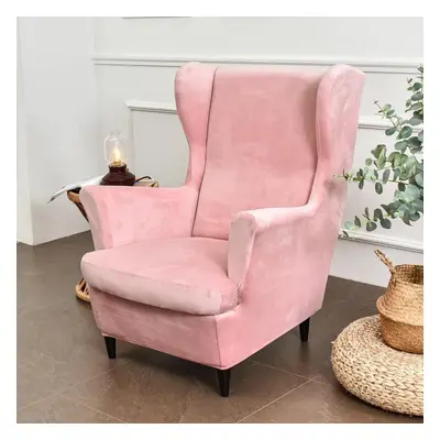 (pink, one size) Solid Color Wing Chair Cover Stretch Spandex Armchair Covers Europe Removable R