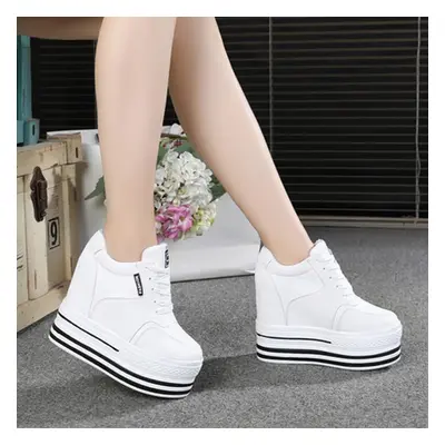 (white, 37) 12cm Endogenous Elevation Small White Shoes Women&apos;s Thick Soled Lace Wedge Casu