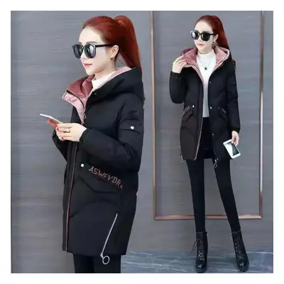 (black, M) Outerwear Female Hooded Parka Green Long Jackets Warm Base Coats Women Winter Cotton 