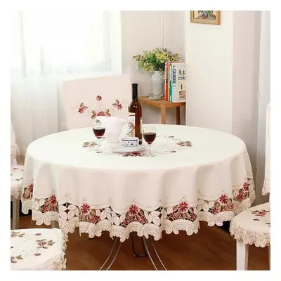 (as the picture, Diameter 180cm Round) Round Table Cloth Europe Garden Embroidered Dining Table 