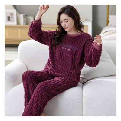 (brown, L) Autumn And Winter Flannel Flannel Warm Pajamas Women&apos;s Home Wear Loose And Comfo