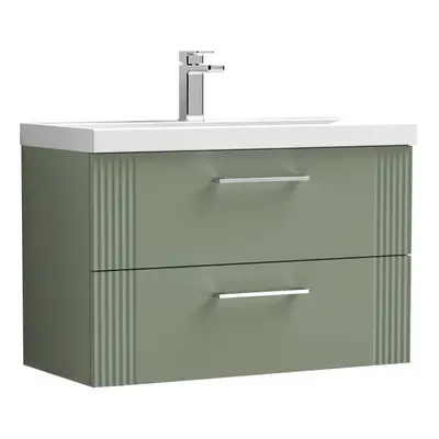 Retro Drawer Wall Hung Vanity Unit with Thin-Edge Tap Hole Ceramic Basin - 800mm - Satin Green -