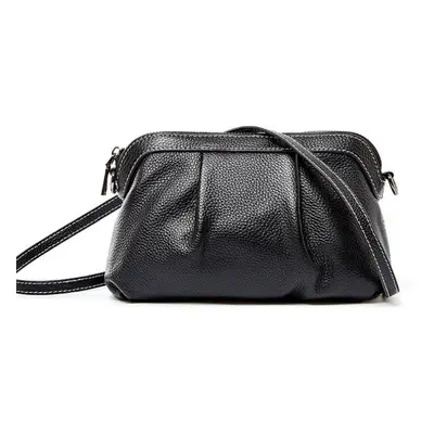 (black) New Model Women Messenger Bag 100% Genuine Leather High Quality Small Hobos Bags Daily C