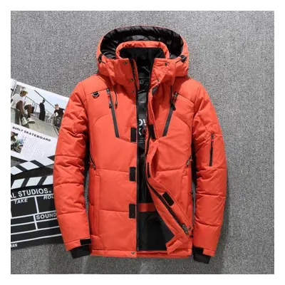 (orange, M) Christmas Gift Men&apos;s Down Jacket Snow Parkas Male Warm Hooded Windproof Winter 