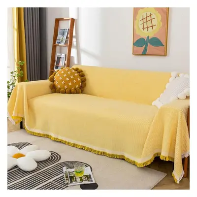 (yellow, 180*180cm) Sofa Towel Throw Blanket Solid Color Knitting Sofa Covers Blanket Plaid Towe