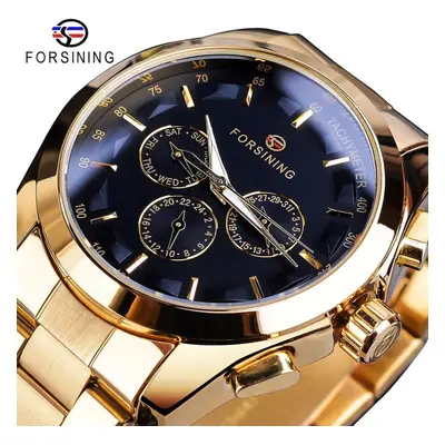 (black) Forsining Black Men&apos;s Mechanical Watch Dial Calendar Automatic Self-wind Clock Busi