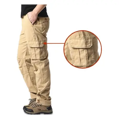 (khaki, M) Large Pocket Loose Overalls Men&apos;s Outdoor Sports Jogging Military Tactical Pants