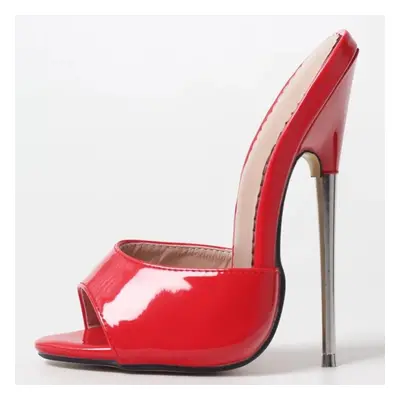 (red, 40) New Summer 18cm Super High Heel Slippers Sexy Peep Toe Metal Heels Women Sandals Shoes