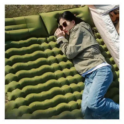 (army green, 200x140x10cm) Tent Moisture-proof Pad Two Person Inflatable Pad Outdoor Camping Fee