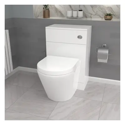 Nes Home Gloss White 500mm Back To Wall WC Unit & Rimless Back To Wall Toilet