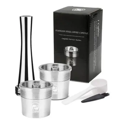 (silver, Capsule+1 Tamper) [i Cafilas][yi0c] Reusable Coffee Capsule Refillable Pods Cafe Stainl