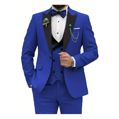 (royal blue, M) Slim Fit Suits for Men Piece Double Breasted Suit Men Wedding Prom Party Busines