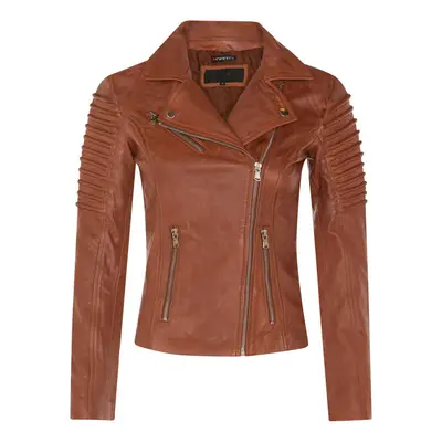 (5XL) Ladies Tan Leather Biker Lamb Napa Gothic Jacket