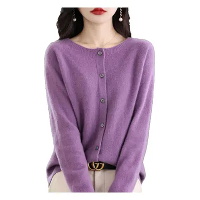 (XX-Large, Purple) Cashmere Cardigan Sweaters for Women, 100% Cashmere Crew Neck Long Sleeve Sof