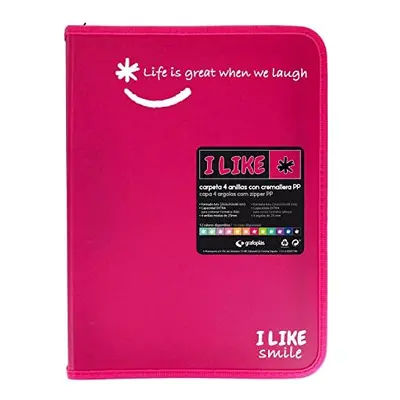 4800954 Ring Binder with Zip, A4+, Fuchsia Pink, Ring mm, Like, Polypropylene