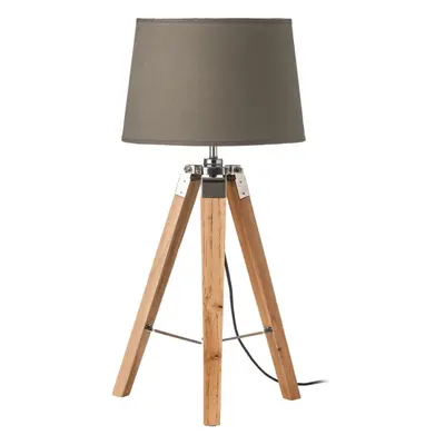 Premier Housewares Light Wood Tripod Table Lamp With Grey Shade / EU Plug Adjustable Height Chic