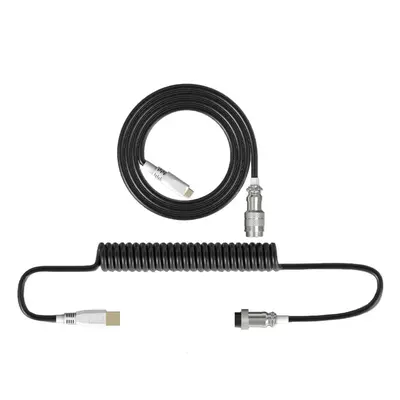 (Black) 2.2m Mechanical Keyboard Coiled Cable DIY Handmade Woven/TPE Cable with USB Type-C Inter