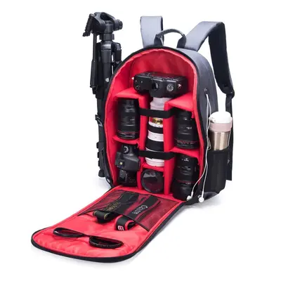 (Red) Waterproof Shockproof Anti-theft Storage Carry Traval Bag Backpack for DSLR Camera Lens Tr