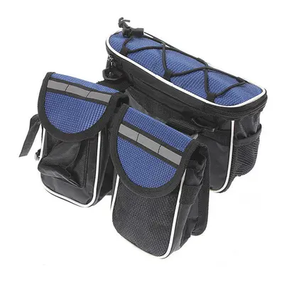 (Blue) Bike Frame Front Tube Bag Double Pouch Bicycle Saddle Tube Bag Outdoor Cycling with Water