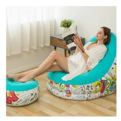 (Green) Inflatable Chair Living Room Flocking Sofa Recliner Folding Lounger Pedal Lazy sofa Infl