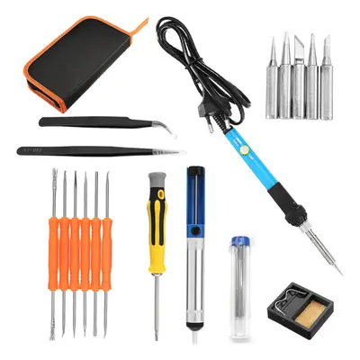 (US Plug) 18Pcs 60W 110V/220V Adjustable Temperature Welding Solder Iron Tool 200~450