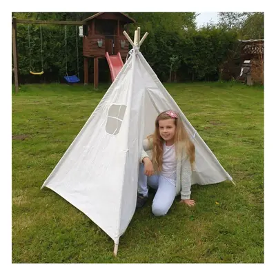 (White) Large Canvas Children Indian Tent Teepee Kids Wigwam Indoor Outdoor Play House