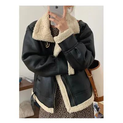 (Update size M, black) Eotvotee Faux Fur Coat Women's Winter Jacket Lambswool Sheepskin Coat