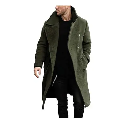 (M, Green) Mens Long Lapel Double Breasted Wool Trench Coat Smart Business Winter Jacket Overcoa