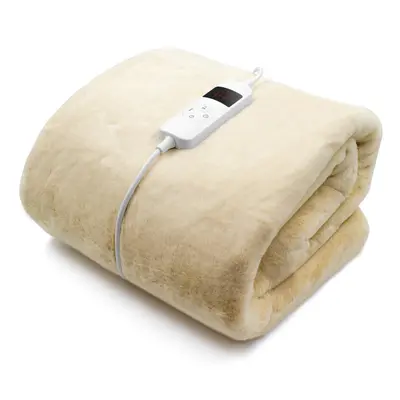 Purus Deluxe Natural Electric Throw Faux Fur Luxurious Heated Double Over Blanket Soft Fleece