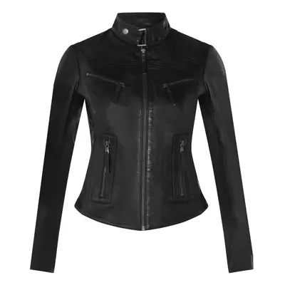 (10) Womens Casual Black Leather Classic Biker Jacket