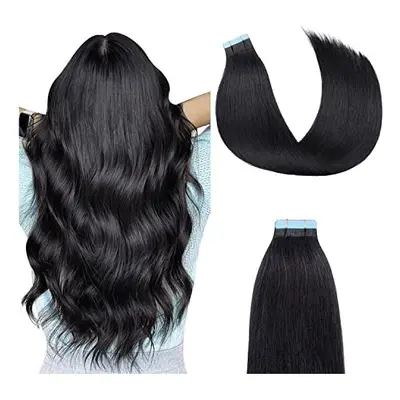 Tape in Hair Extensions Human Hair Jet Black inches 20pcs 40g/pack Invisible Straight Seamless S