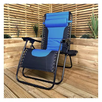 Luxury Padded Multi Position Zero Gravity Garden Relaxer Chair Lounger in Blue & Black