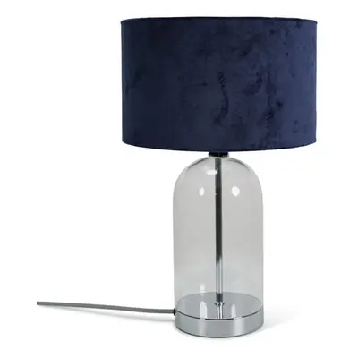 Glass & Silver Chrome Table Lamp Navy Blue Velvet Shade Light + LED