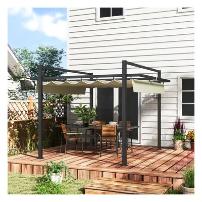 Outsunny x 3(m) Pergola with Retractable Roof and Aluminium Frame, Khaki