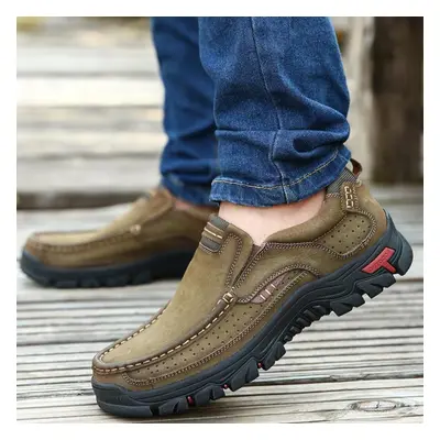 (green, 42) Outdoor Youth Leather Casual Men&apos;s Shoes, Fashion Non-slip Walking Shoes