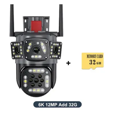 (6K 12MP Add 32G SD) New 6k 12mp Outdoor Wifi Camera Motion Tracking 8x Zoom Three Screens View 