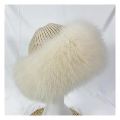 (beige, One Size) Winter Hats Women Fox Fur Fluffy Warm Fashion Stylish Fedoras Knitted Fur Hat