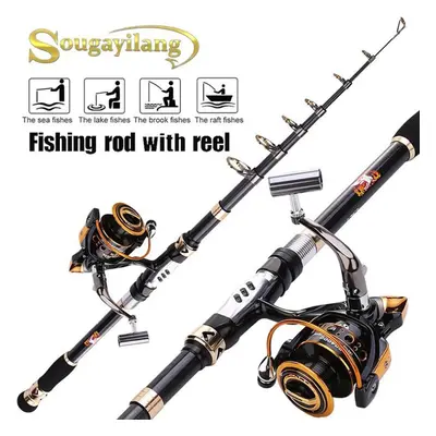 (2.4M Rod&Reel 3000) Fishing Rod Reel Combos Carbon Fiber Telescopic Fishing Pole With Spinning 