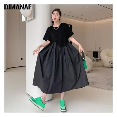 (black, XL) Dimanaf Plus Size Women Summer Dress Black Fashion Lady Long Dress Oversize Loose Cl