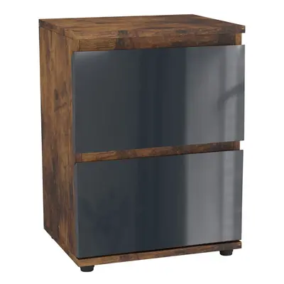 (Rustic Brown & Grey) High Gloss Drawer Skagen Wooden Bedside Cabinet No Handle Drawer Storage