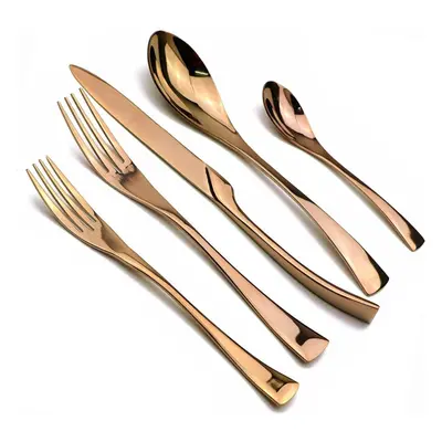 (rose gold) Jankng 20-piece 18/10 Stainless Steel Tableware Set Mirror Polishing Black Serive Fo