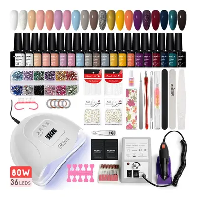 (R-01) Phoenixy Gel Nail Starter Kit Colors Gel Nail Polish 80w Uv Led Lamp Nail Dryer Top Base 