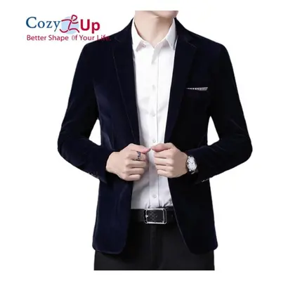 (navy, XXL) Cozy Up Autum Velvet Wedding Dress Coat Mens Blazer Jacket Fashion Casual Suit Jacke