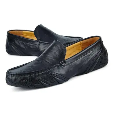 (black, 40) Plus Size Split Leather Shoes Men Loafers Comfortable Casual Shoes Men Flats Moccasi