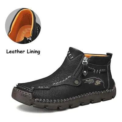 (black, 48) Plus Size Men&apos;s Leather Casual Shoes Handmade High-top Shoes Casual Shoes Autum