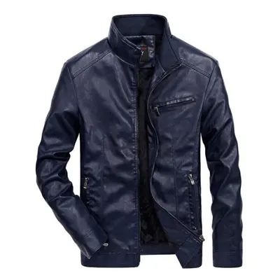 (navy blue, 4XL) Good Quality Brand Motorcycle Leather Jackets Men Warm Patchwork Military Jacke